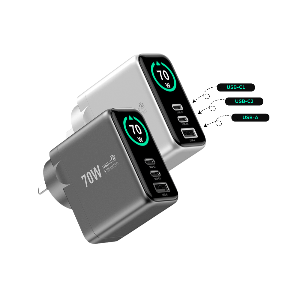 EnoVolt Pro™ 70W — Mini GaN Fast Charger — Multi-Device Power