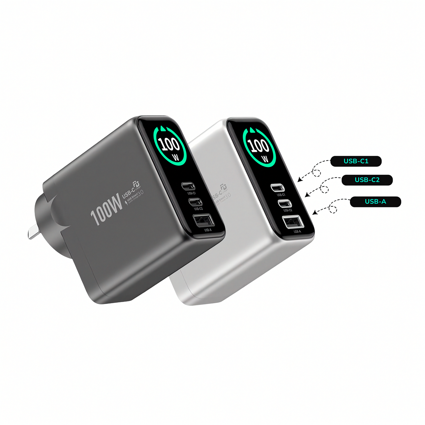 EnoVolt Pro™ 100W — Turbo GaN Fast Wall Charger — Multi-Device Power